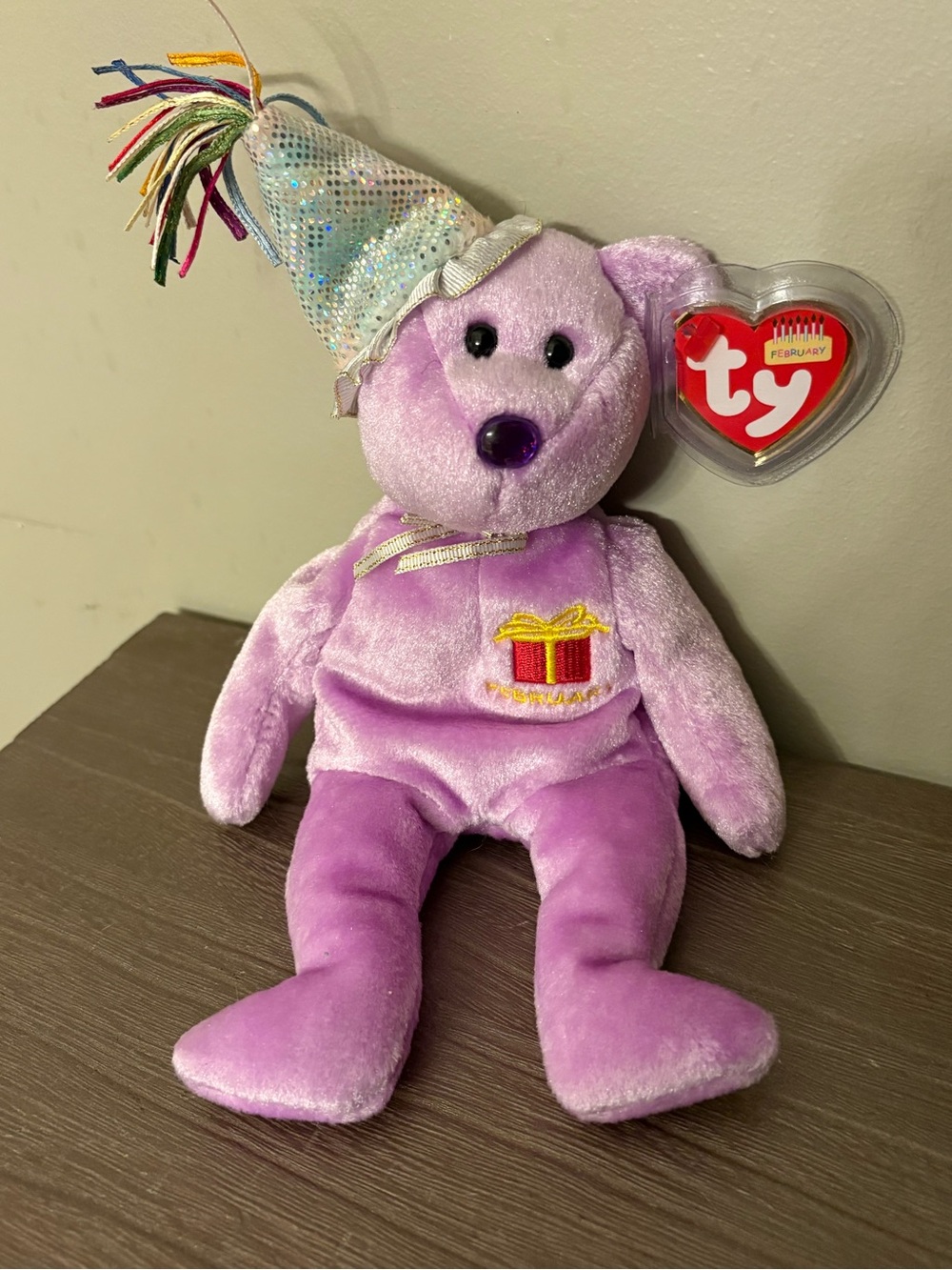 Ty Beanie Baby Kissme White Bear Multicolored Hearts Blue Ribbon 2001 Rare